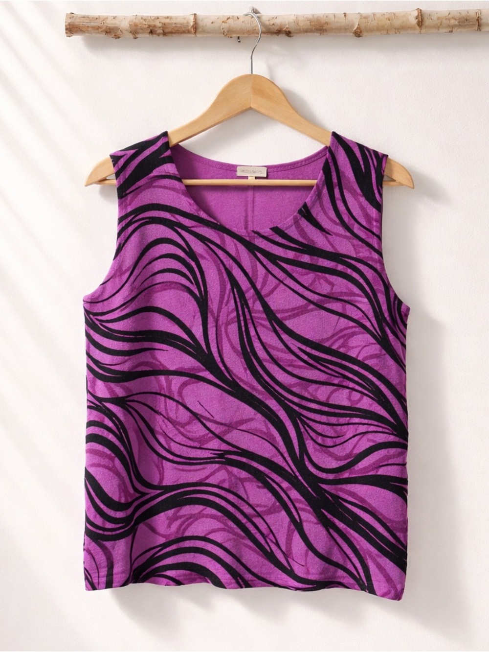 💥 Kerrybrooke Purple Black Swirl Print Sleeveless Tank Top Size Large Stretchy